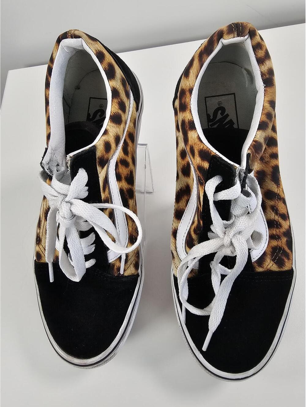 Vans Old Skool Leopard Print Black/White Skate Sneakers - Picture 11 of 14